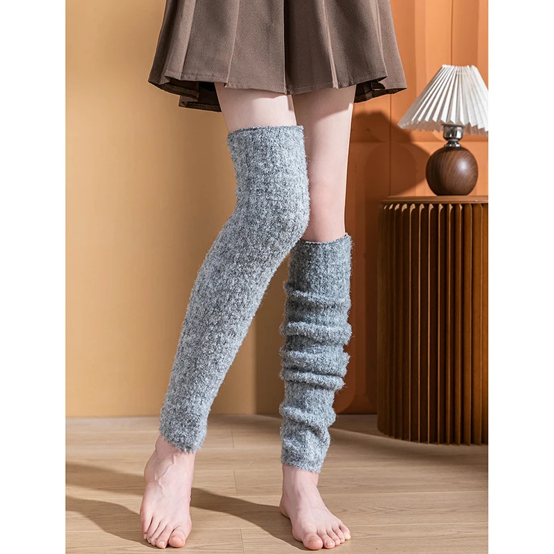 Leg Warmer Knitted Thick Strip Leg Socks Over The Knee Warm Leg Woolen Loop Yarn-Composite Color Coarse Needle Leg Protector
