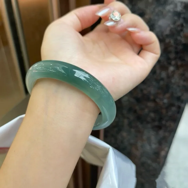 Myanmar natural jadeite , women's ice light oil green , clear water white moonlight jade bracelet, gi