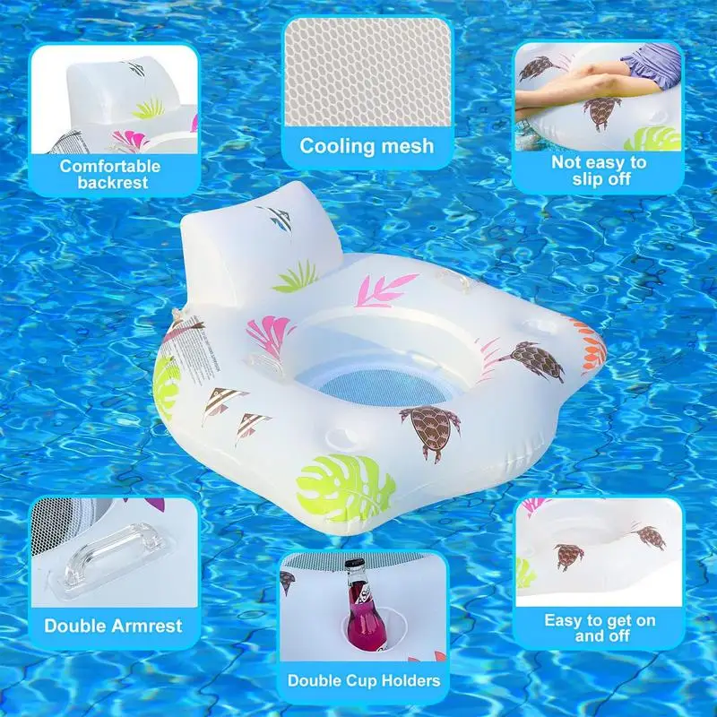 Colchón de aire inflable para piscina, 2 portavasos, juguetes flotantes para Lago y piscina con lámpara LED, cómoda tumbona, juguete flotante