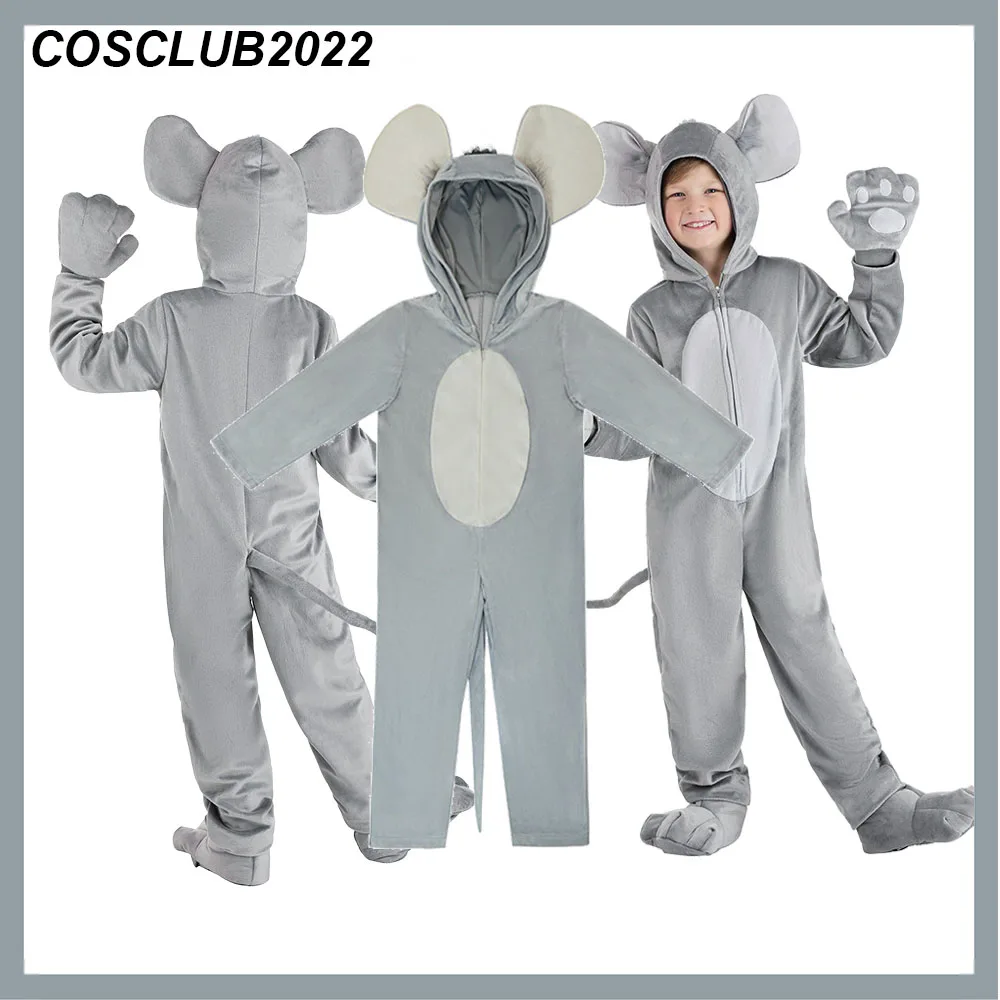 Cute Mouse Cosplay Child Jumpsuit Animal Cartoon Kids Halloween Party Performance Stage Costume Boys Girls Roleplay Clothes Suit