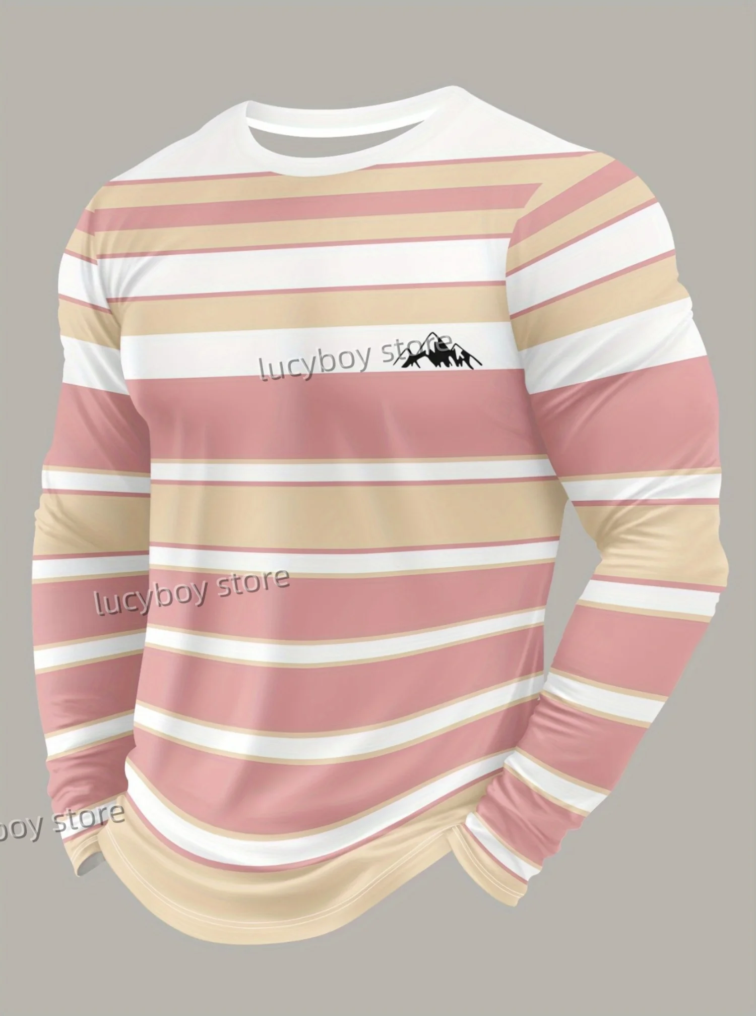 2025 Autumn Men's Graphic T-Shirts Long Sleeve Colorful Stripe Print Vintage T Shirt Vintage Loose Sports O-Neck Men Clothing