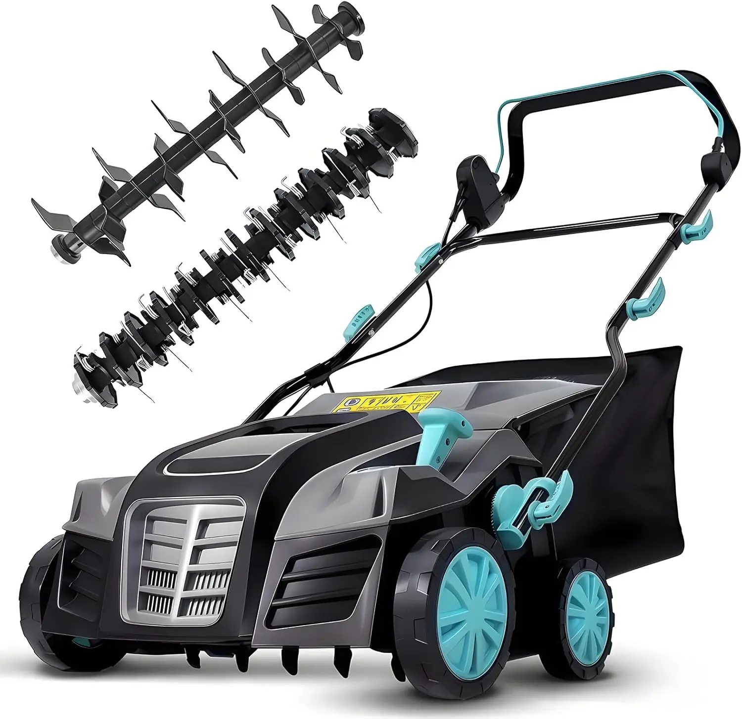 

16-дюймовый электрический газонный рыхлитель и скарификатор с мешком для сбора травы, двигатель 15 А, 5-позиционная регулировка для удаления сорняков