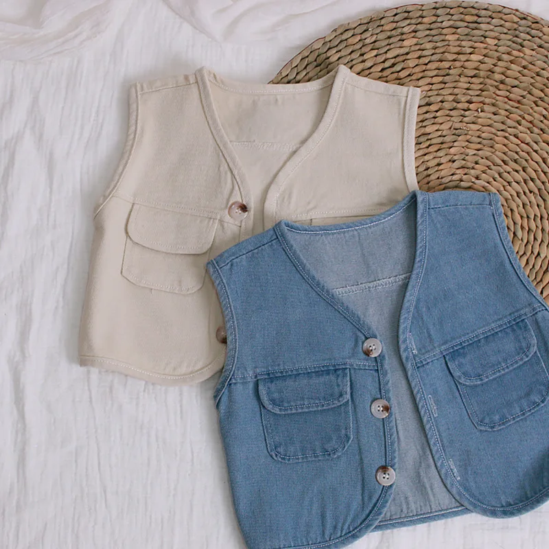 Children's Clothing For Boys and Girls Denim Vest Children's Sleeveless Vest Baby's Spring and Autumn Style Worn Outside