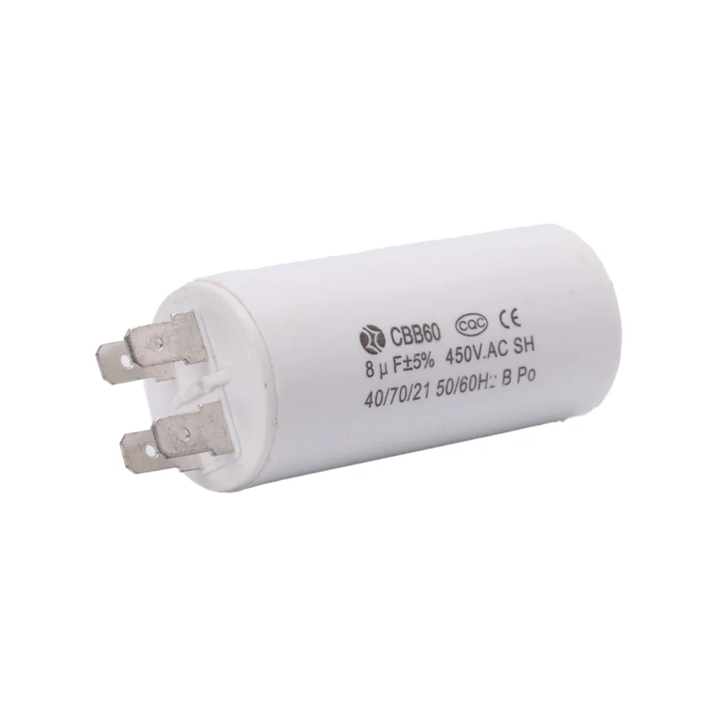 CBB60 Run Capacitor 450VAC 8uf พร้อม Wire Run Round Capacitor สําหรับมอเตอร์ไฟฟ้าอุปกรณ์เครื่องมืออุปกรณ์เสริม