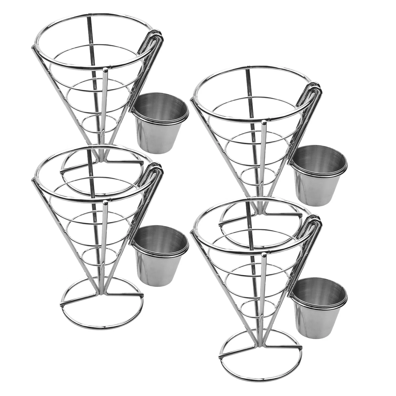 

4Pcs French Fry Stand Basket Sauce Dipper Stainless Steel Portable Buffet Party Snack Serving Rack French Fry Basket Holder