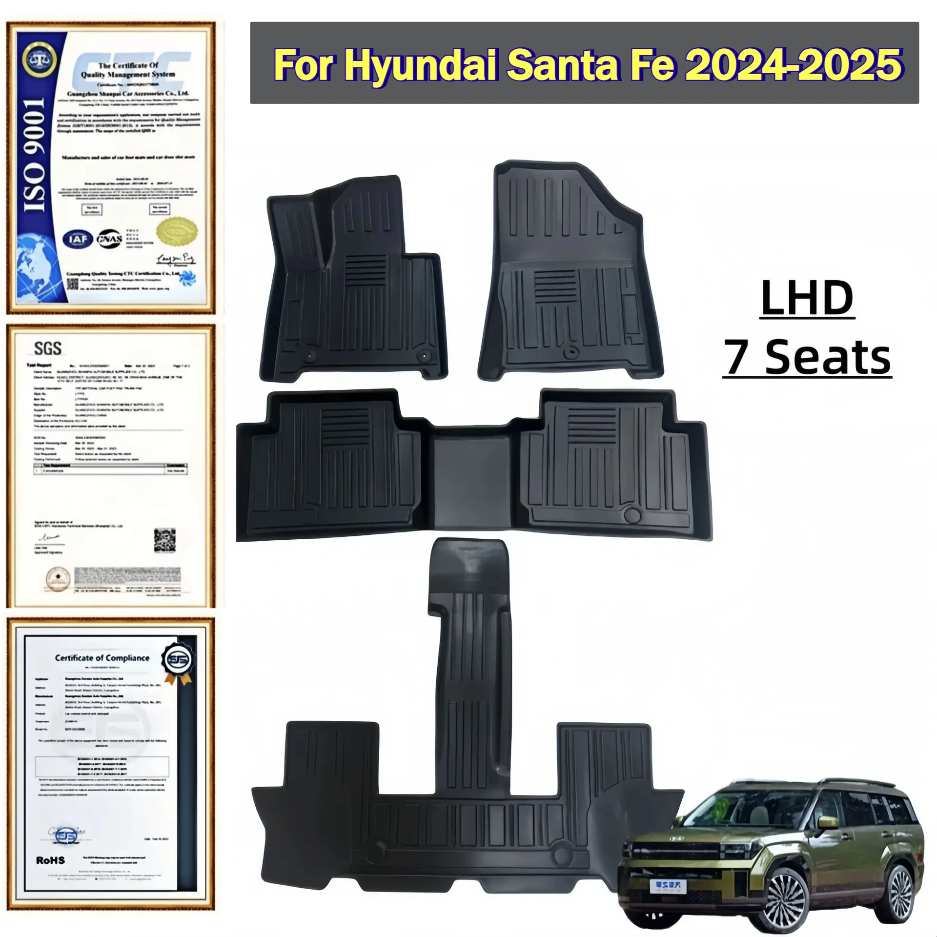 

LHD For Hyundai Santa Fe 2024-2025 7 Seats TPE Floor Mats & Rear Trunk Mat Anti-Slip Dirt-Resistant Cargo Liner Set Accessories