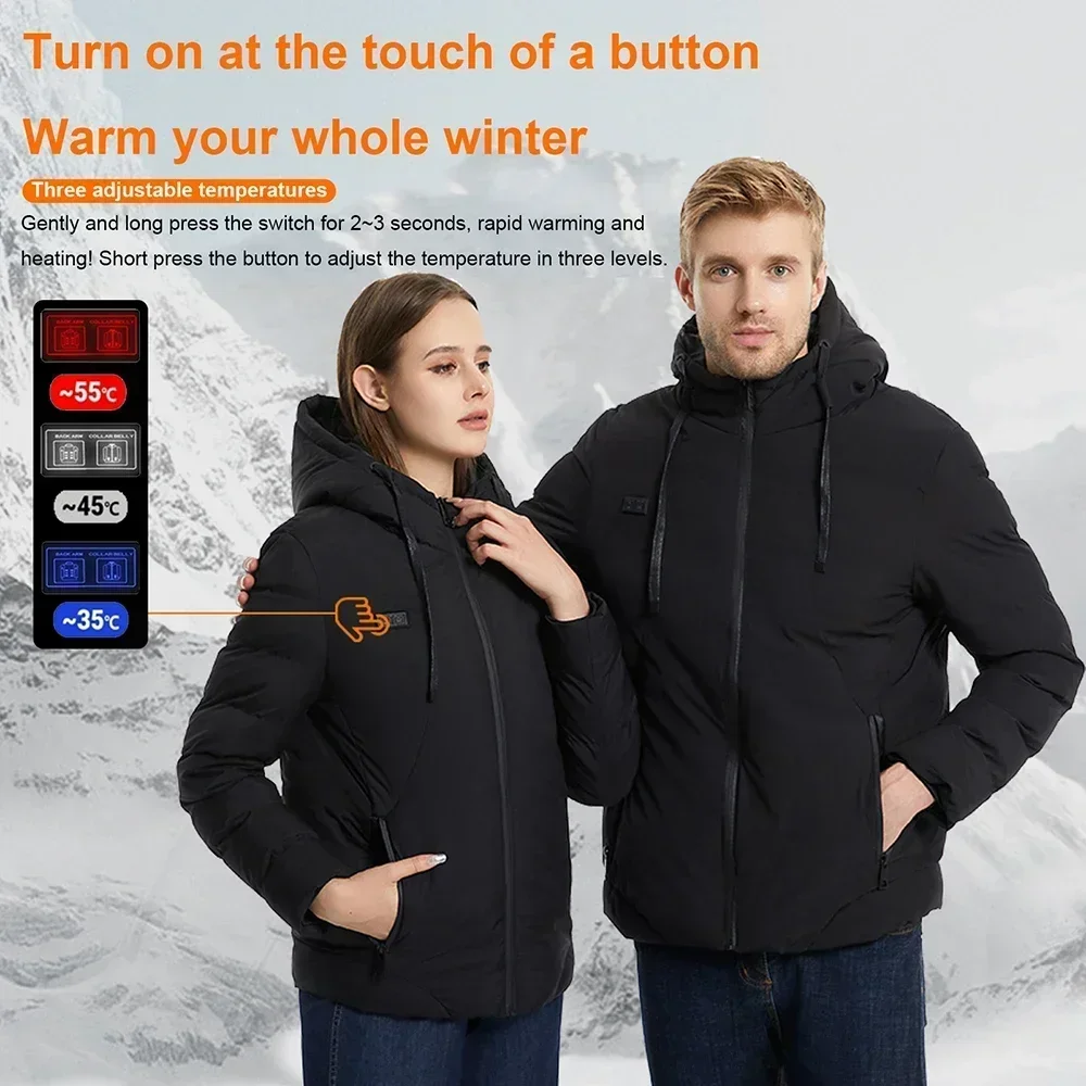 Verwarmde jas, 4-11 zone slimme USB enkele en dubbele bediening elektrisch verwarmde jas, winterkamperen wandelen heren parka met capuchon 6XL