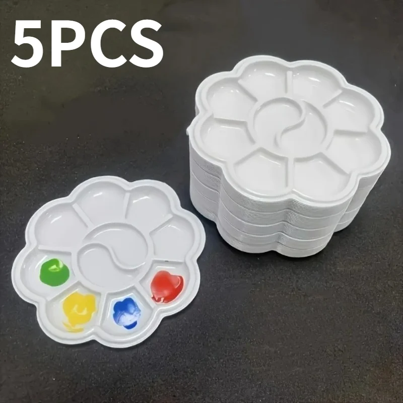 5pcs Mini Flower-Shaped Plastic Painting Boards,Art Trays,Perfect for Mixing Paints Painting Supplie,Art painting disc.