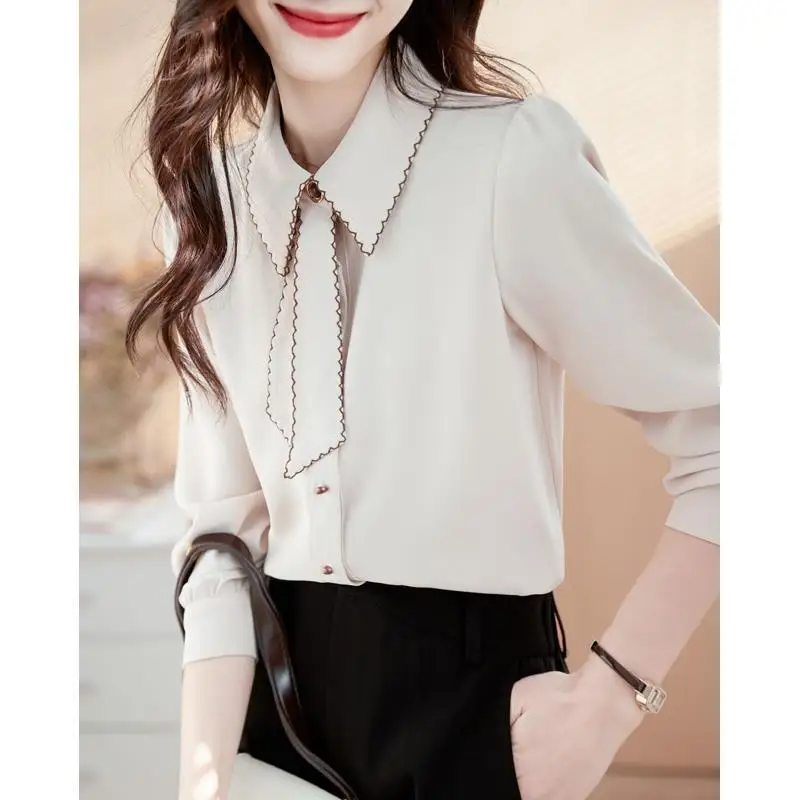 Women Clothing 2024 Spring Autumn Korean Fashion Bow Tie Shirts Vintage Elegant Office Lady Blouse Casual Long Sleeve Loose Tops