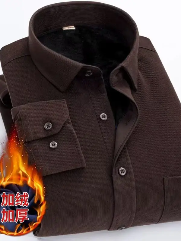 

Men's Business Casual Thickened Fleece Lined Corduroy Shirt Long Sleeve Autumn Winter New Style Youth Popular Breathable Warm