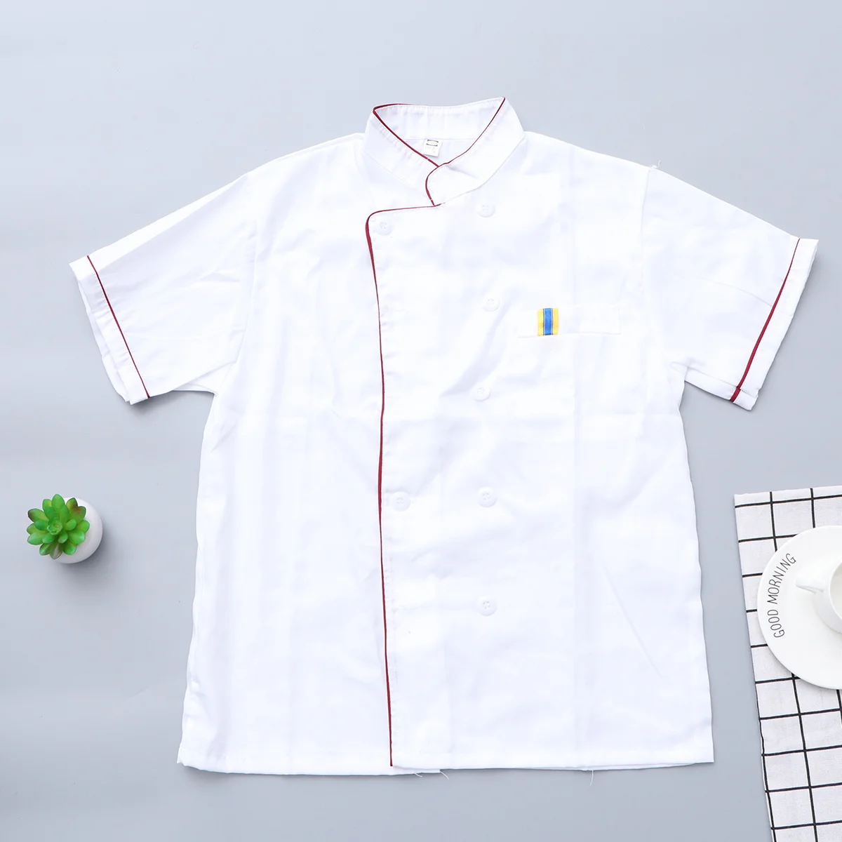 Chaqueta de Chef de manga corta Unisex a prueba de aceite fácil de lavar tela transpirable hombres mujeres suministros