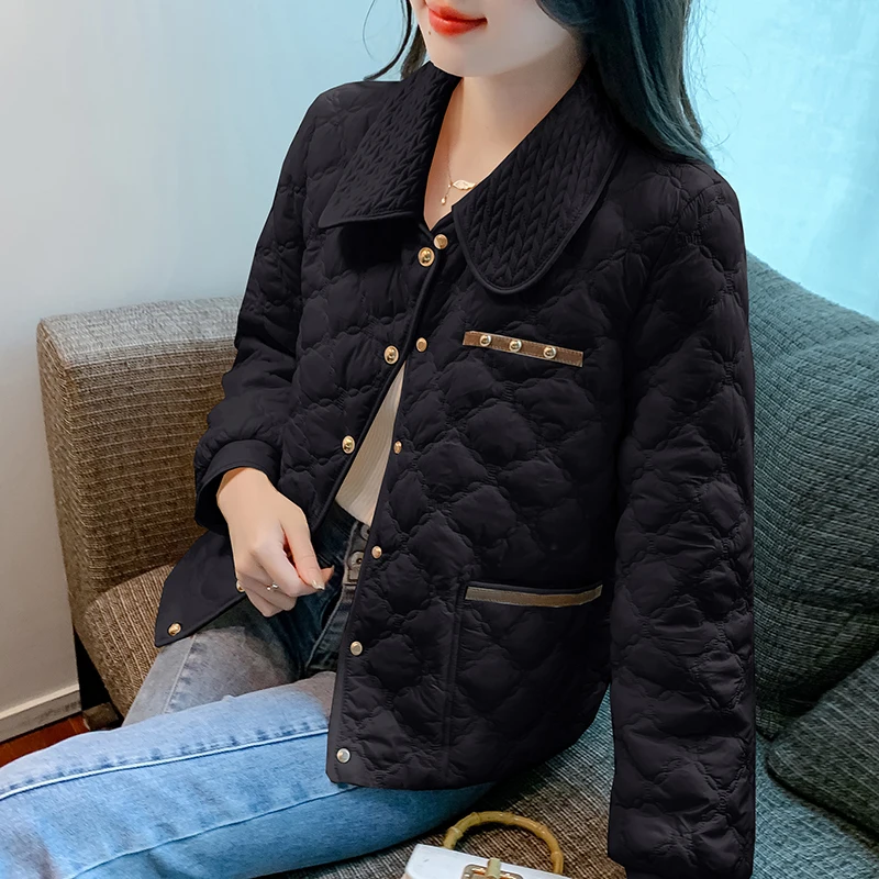 Weißer, gesteppter Jaet-Damen-Wintermantel aus Baumwolle, leicht, gepolstert, Rautenmuster, kleiner Fraance-Sle-Mantel, süße, lockere Passform, lang...