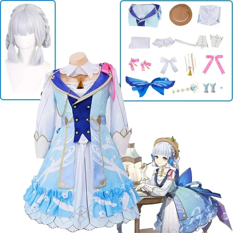 

Game Genshin Impact Kamisato Ayaka New Skin Cosplay Costume Ayaka New Outfit Springbloom Missive Dress Hat Wig