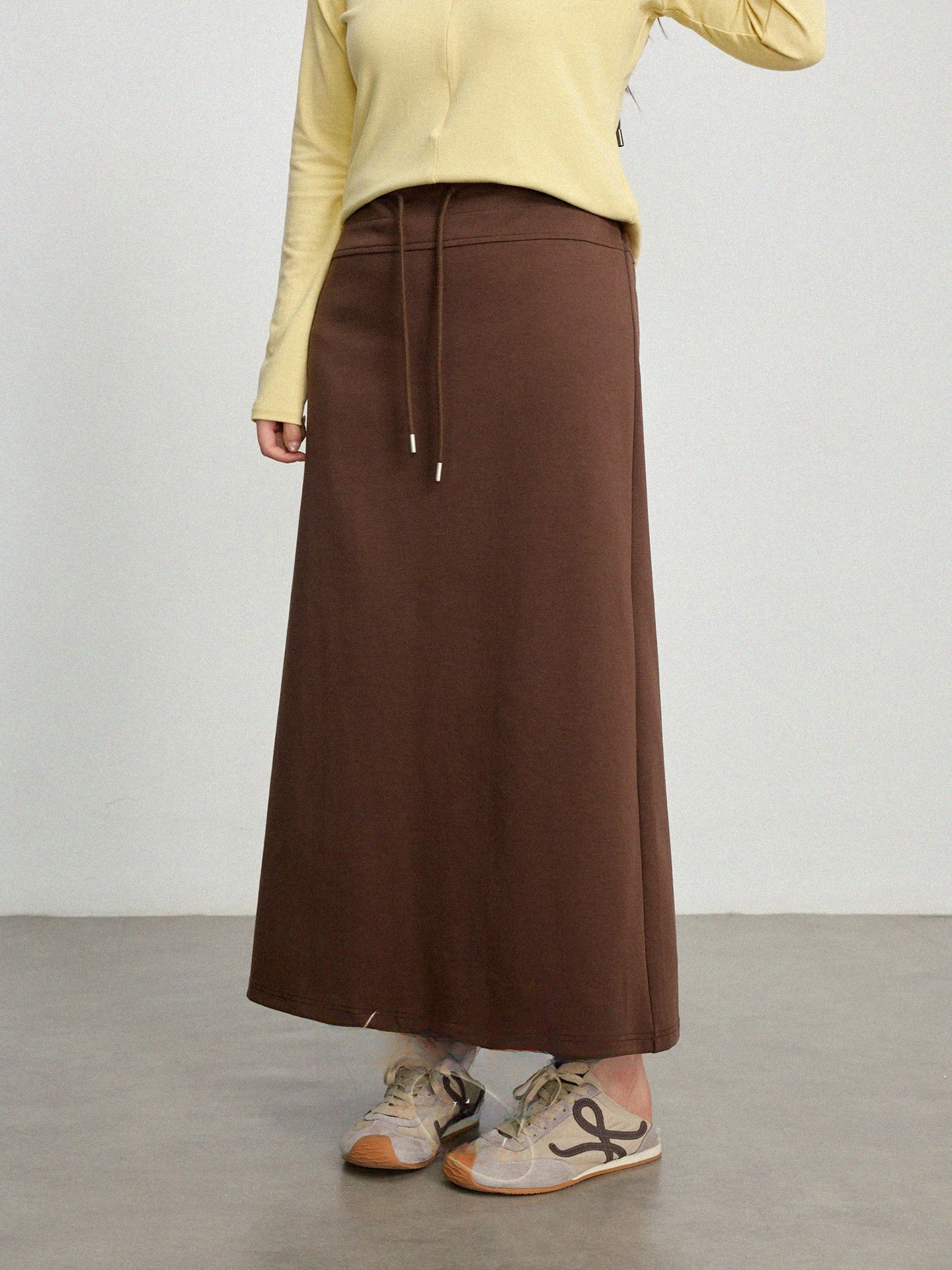 

plus Size Casual Sports Brown Long A-Line Skirt Elastic Waist Pure Color Spring Faion New Sle Women's Clothing Maxi Skirt