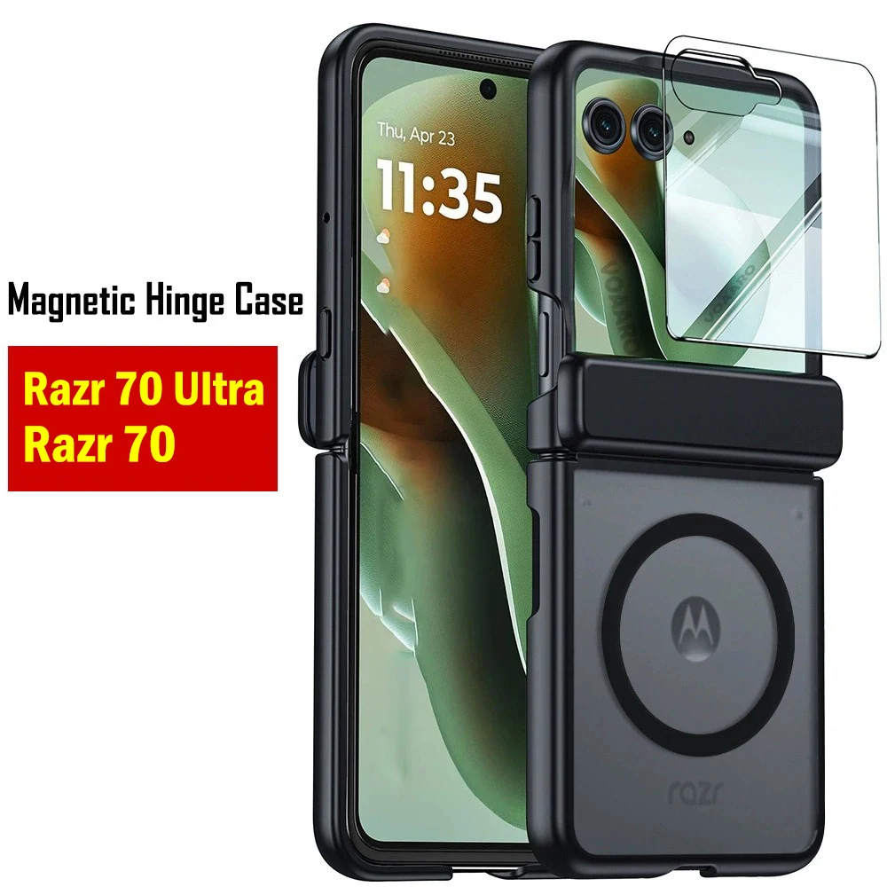 

Magnetic Funda for Motorola Razr 70 Ultra Case for Motorola Razr 70 Ultra Hinge Case Matte Clear Cover with Small Glass Film