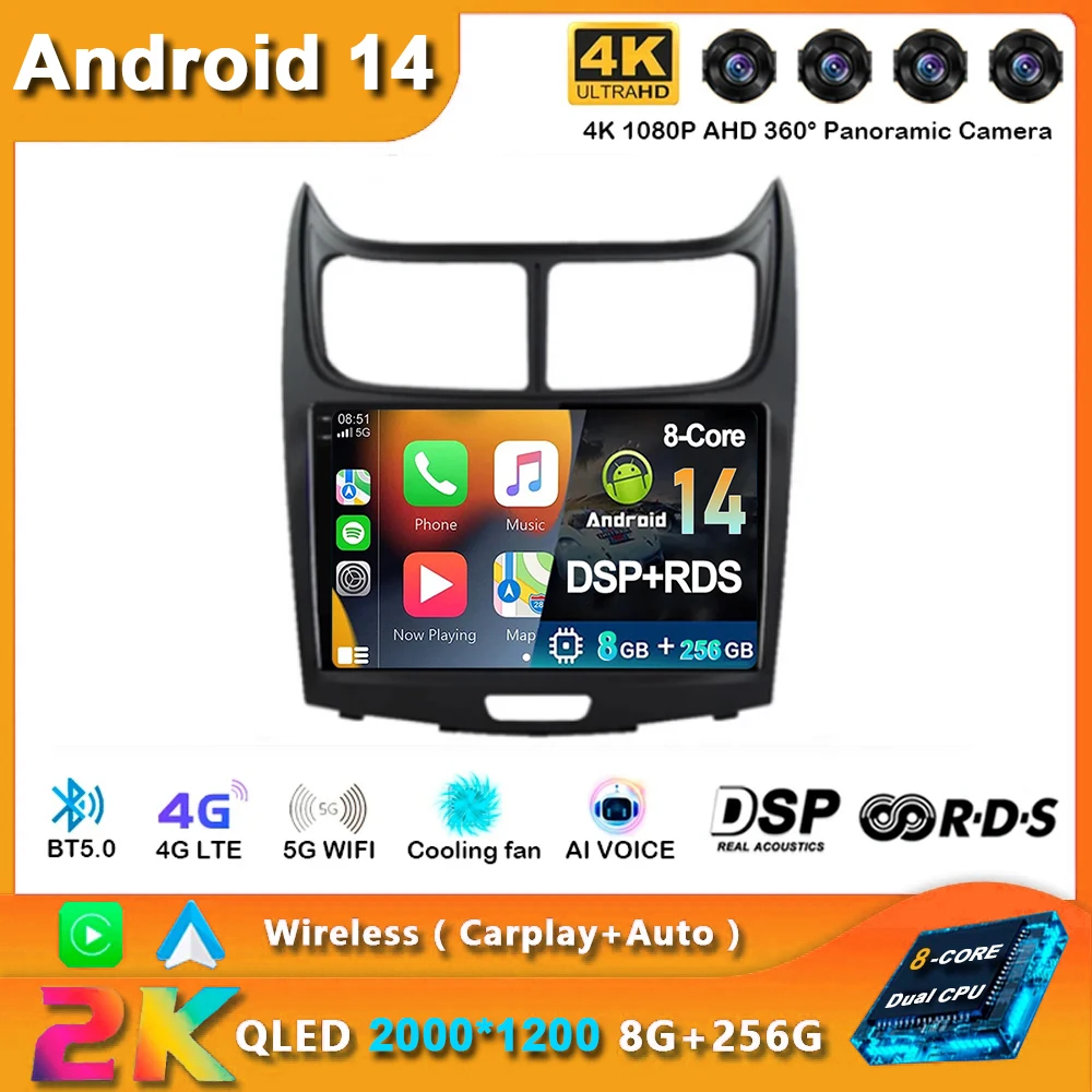 Android 14  Car Radio For Chevrolet Sail 2009 - 2014 Autoradio Multimedia Video Player Navigation Stereo GPS 2din DVD