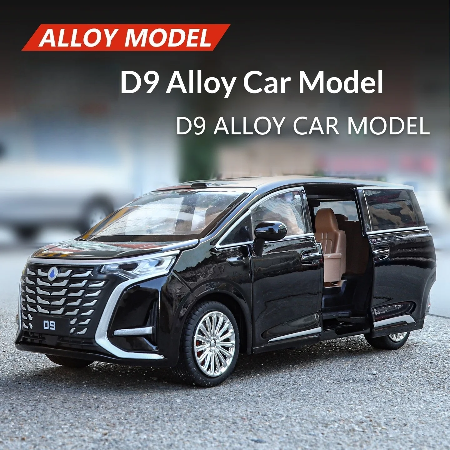 

DENZA 1:24 D9 MPV Alloy New Energy Simulation Car Model With Sound Light Effect Multi Openable Doors Kids Collectible Toy Gift