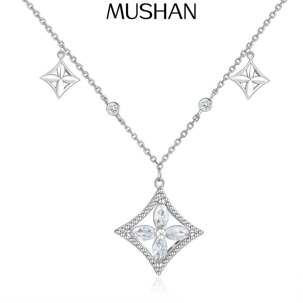 MuShan Brand Jewelry 925 Sterling Silver Necklace Zircon 5A Cross Wedding for Wife 18K Rose Gold Plated Premium Jewelry Pendant