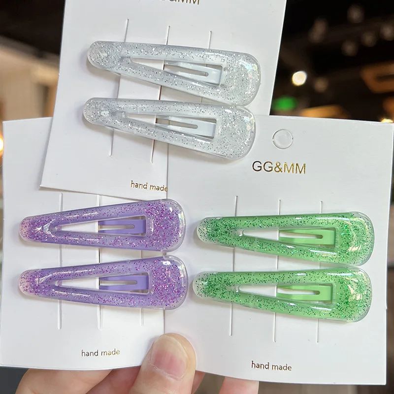 2pcs/lot Colorful Glitter Hairpins Metal Barrette BB Hair Clips Kids Children Baby Girls Snap Pins Women Hair Accessories