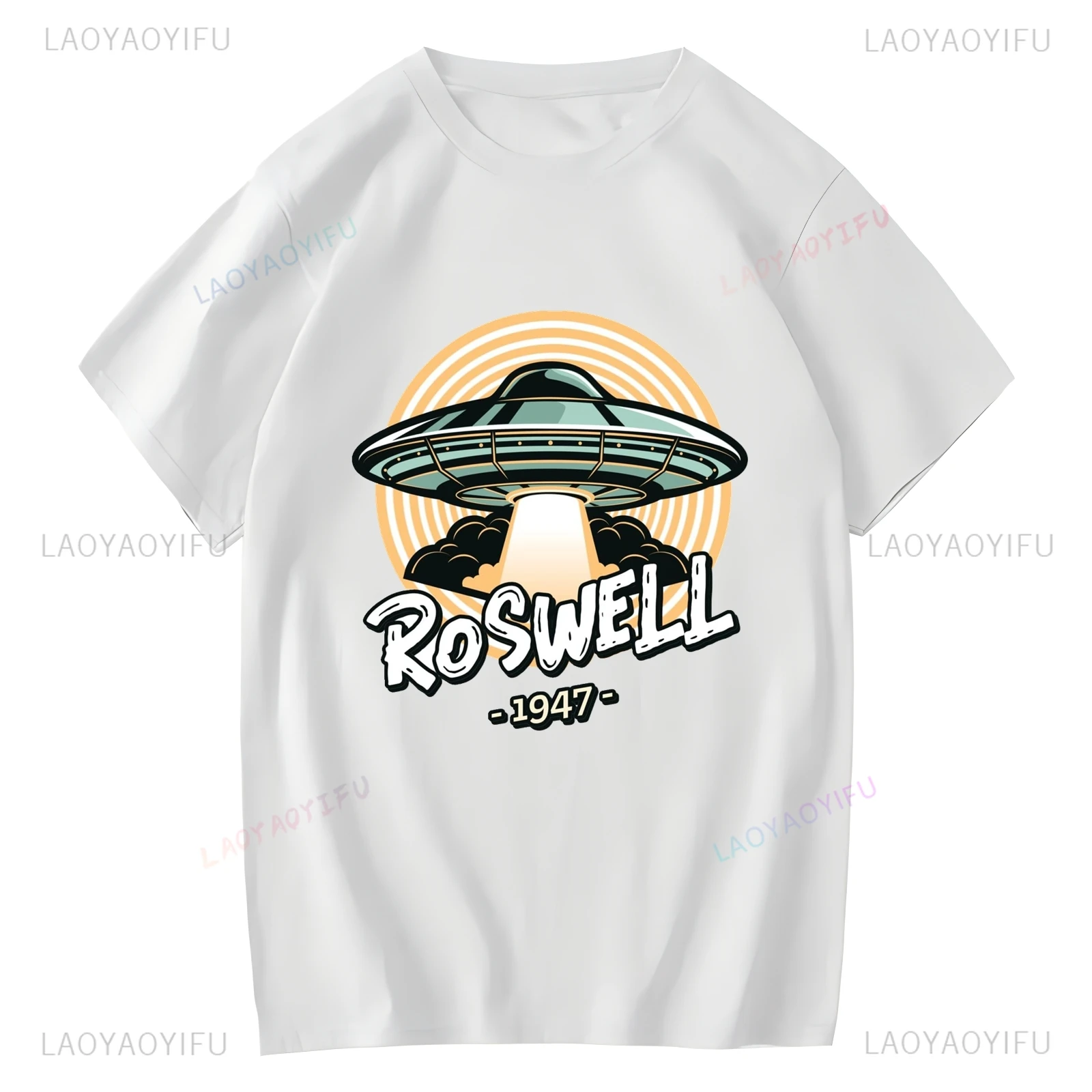 1947 ROSWELL TRUE IS OUTERE-UFO-ET- قميص مطبوع برسومات عتيقة، تي شيرت كاجوال أنيق لعشاق استكشاف الكون #1