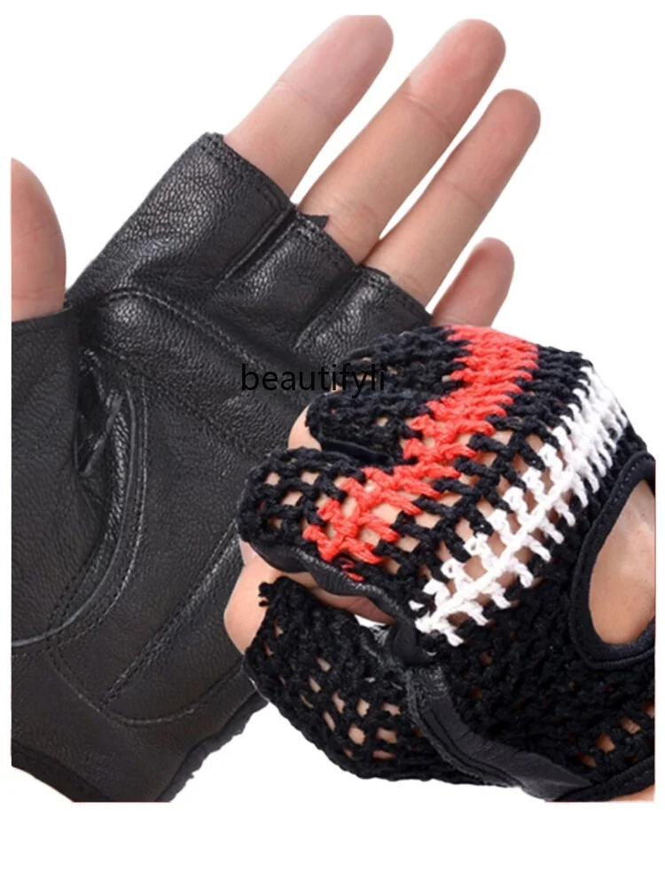 

Sheepskin Fitness Gloves Men's Half Finger Sports Gloves Dumbbell Weightlifting P3