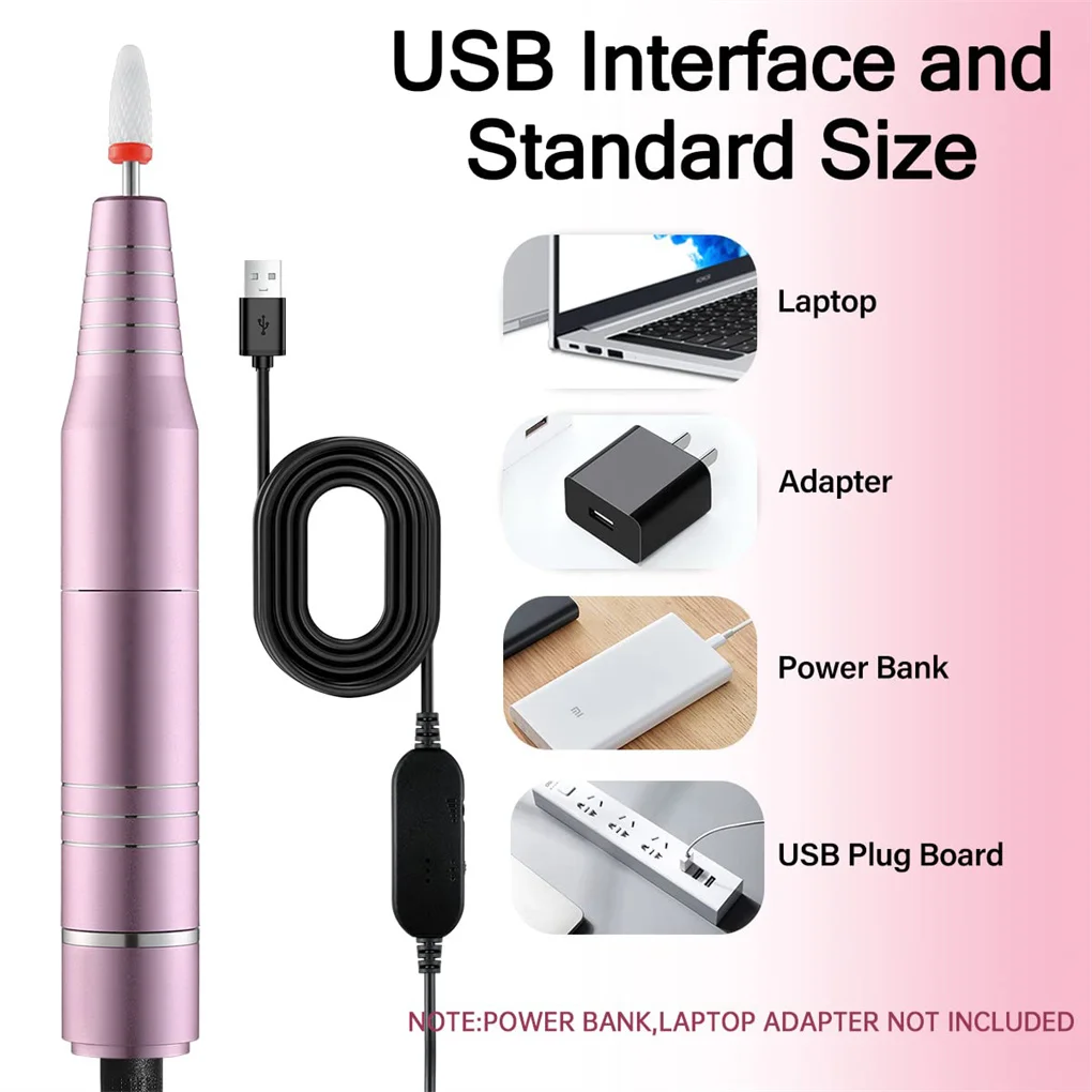 Perceuse à ongles USB 30000 tr/min, pour vernis à ongles Gel acrylique, fraisage, lissage des callosités, Machine de manucure, équipement de Salon d'art des ongles