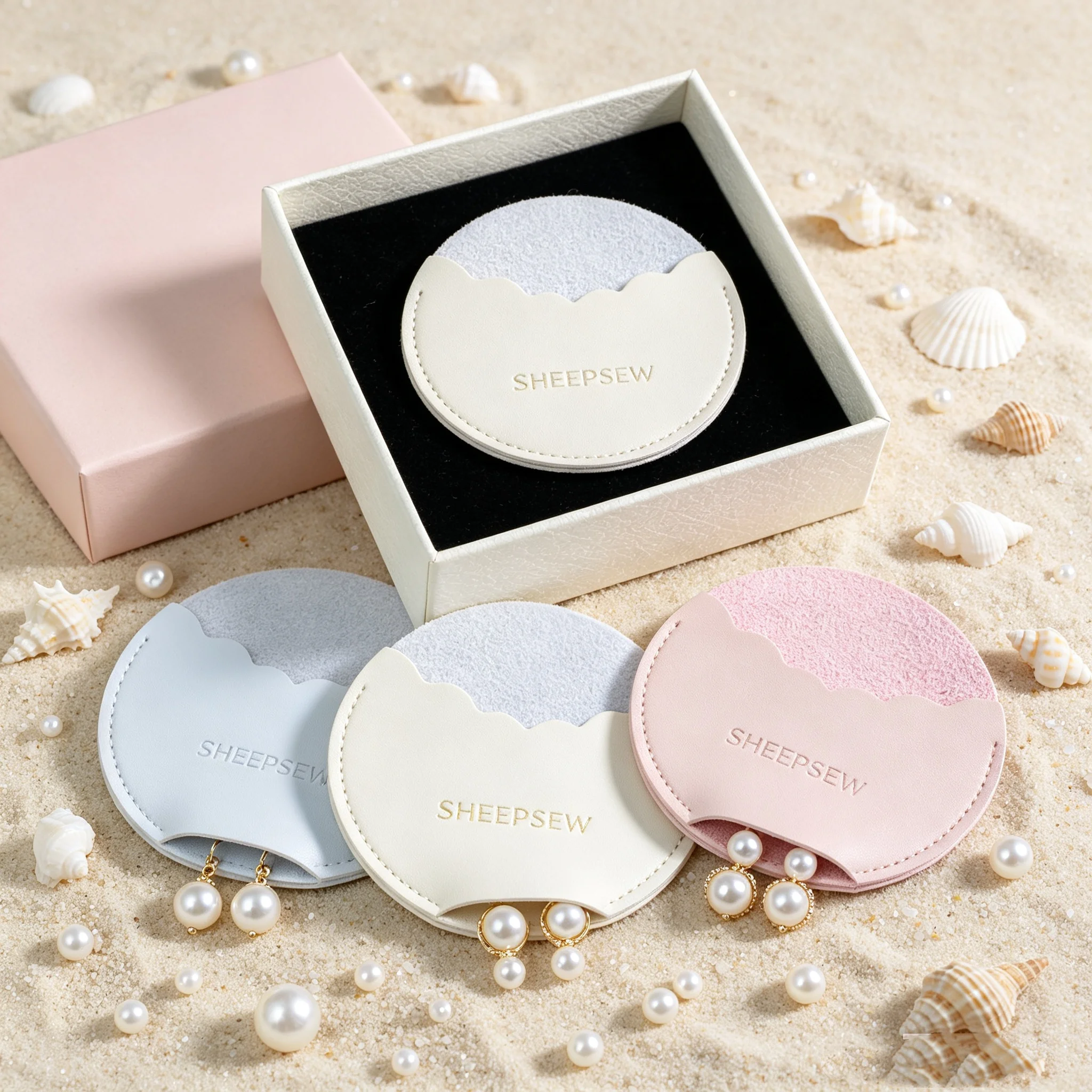SheepSew Custom Debossed Logo Microfiber Drawstring Jewelry Pouch Soft Suede Cloth Storage Bag For Ring Necklace Earring Pearl J
