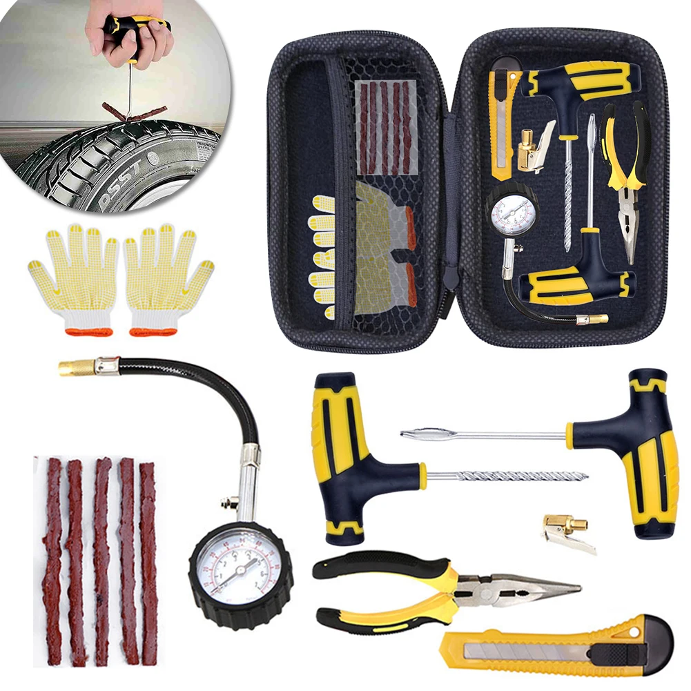 Car Tire Repair Tool Kit Studding Tool Set Auto Bike Tubeless Tyre Puncture Repair Kit Auto Tubeless Tire Puncture Plug