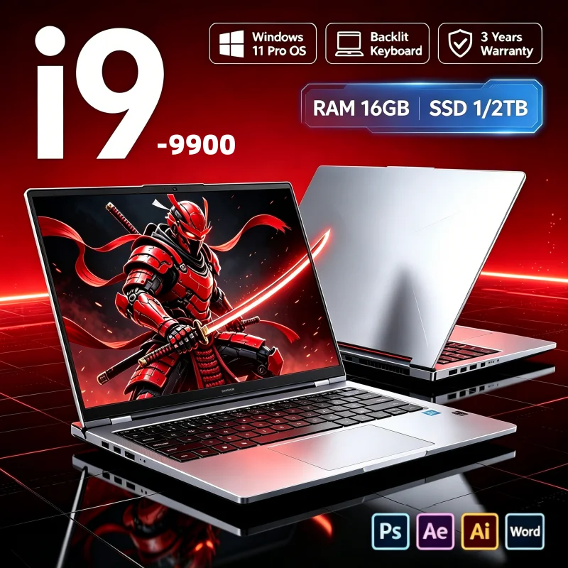Intel Core i9-990015.6" FHD 1080P Slim Metal Gaming Laptop  32GB DDR4 RAM 2TB M.2 SSD Windows 11 Pro Fingerprint Unlock Backlit