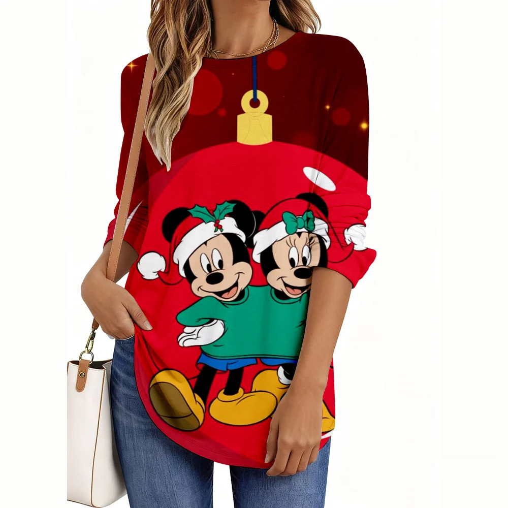 Mode Disney série de noël imprime femmes à manches longues T-Shirt décontracté Polyester respirant femmes vêtements vêtements hauts t-shirts
