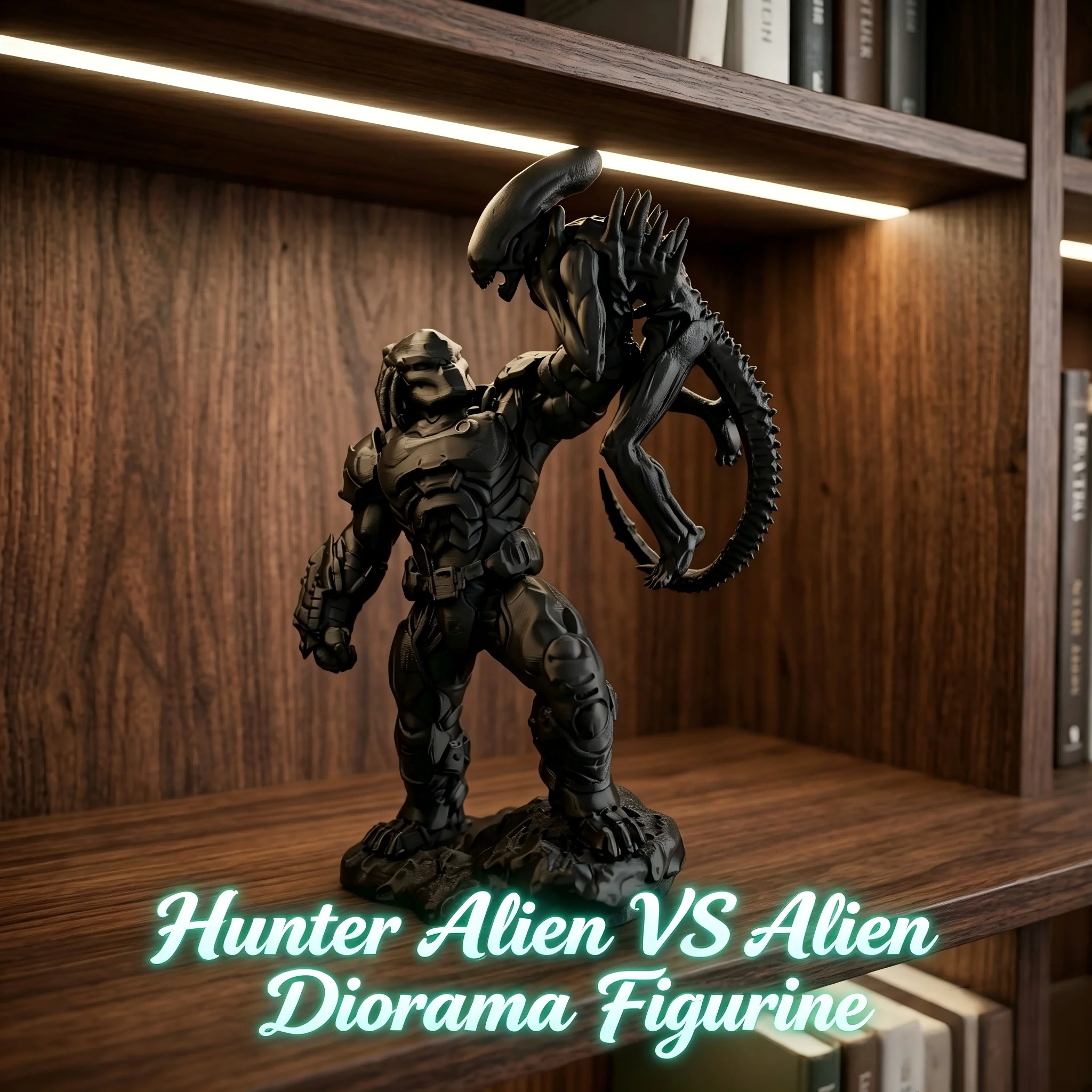 1 figura colecionável de caçador alienígena vs alienígena, estátua de arte de batalha de ficção científica sombria, tamanho 7,87 pol. de altura, 5,12 pol. de comprimento, 3,15 pol. de largura