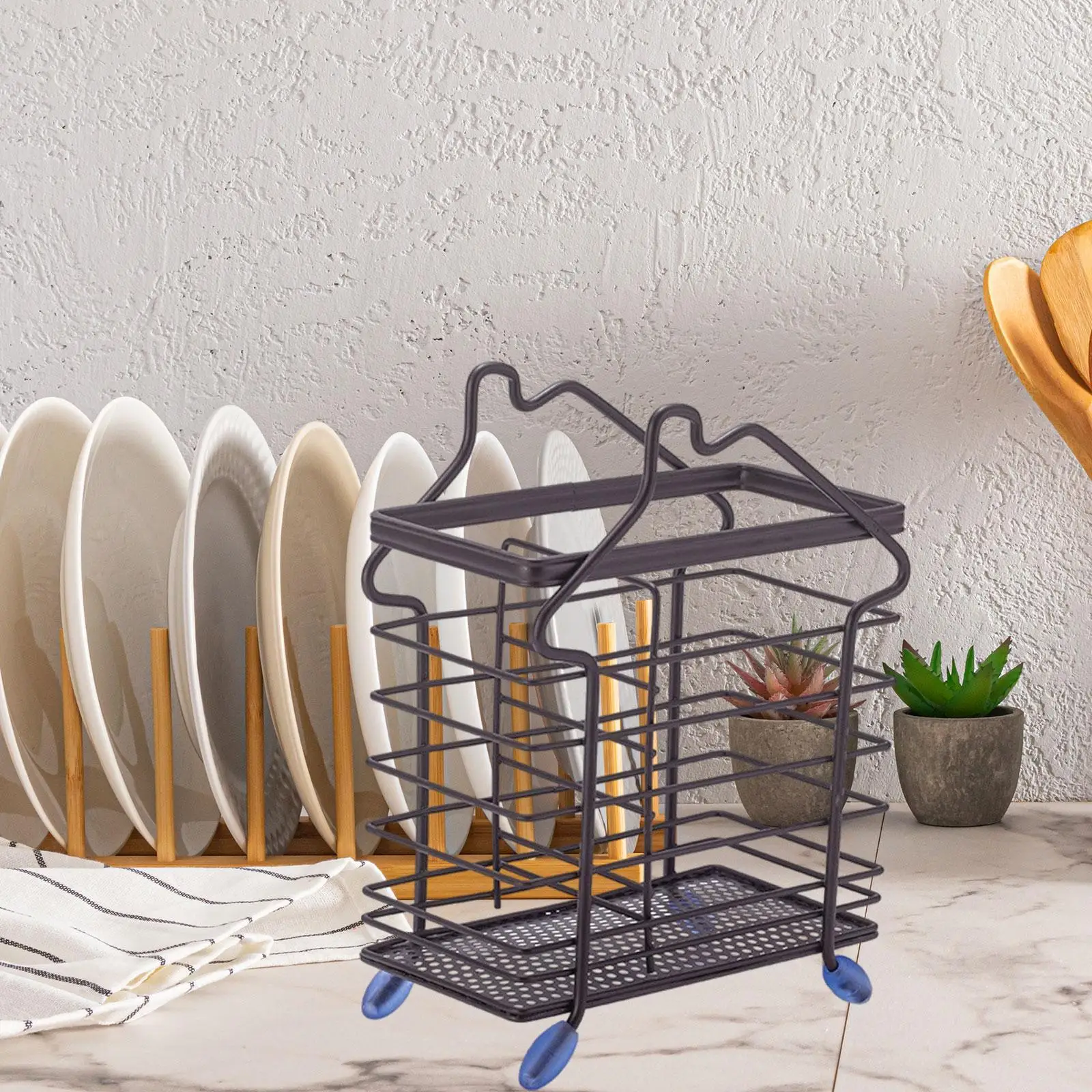 เคาน์เตอร์ผู้ถือภาชนะครัว Flatware Storage Drainer ช้อนส้อม Organizer Flatware Drying Rack ร้านอาหารผู้ถือตะเกียบ