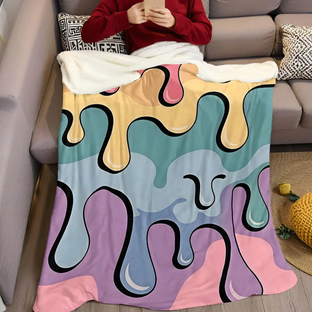 pastel drip melt Flannel Blanket Warm Soft Halloween Christmas Decorative Couch Warm Cozy All-Season Gift