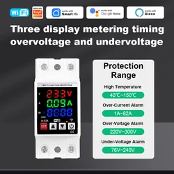 Work For Tuya WIFI Smart Circuit Breaker 63A Adjustable 3in1 Display Over Voltage and Under Voltage Protective Device Protector