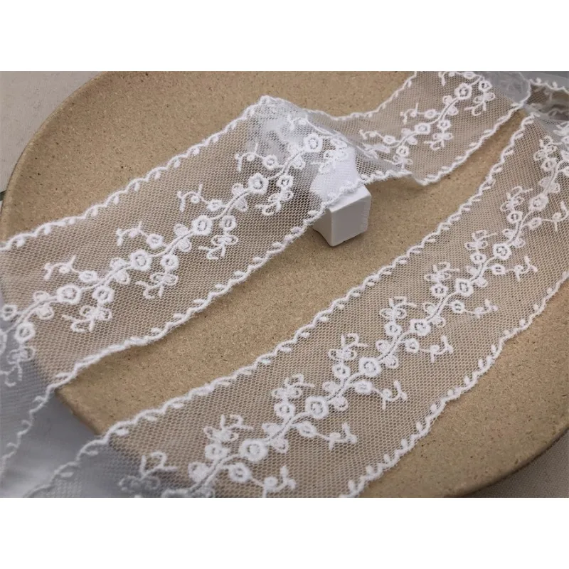 (1 yards/roll) White lace fabric 2024 high quality ribbon rose mesh embroidery bud DIY wedding dresses clothing accessories