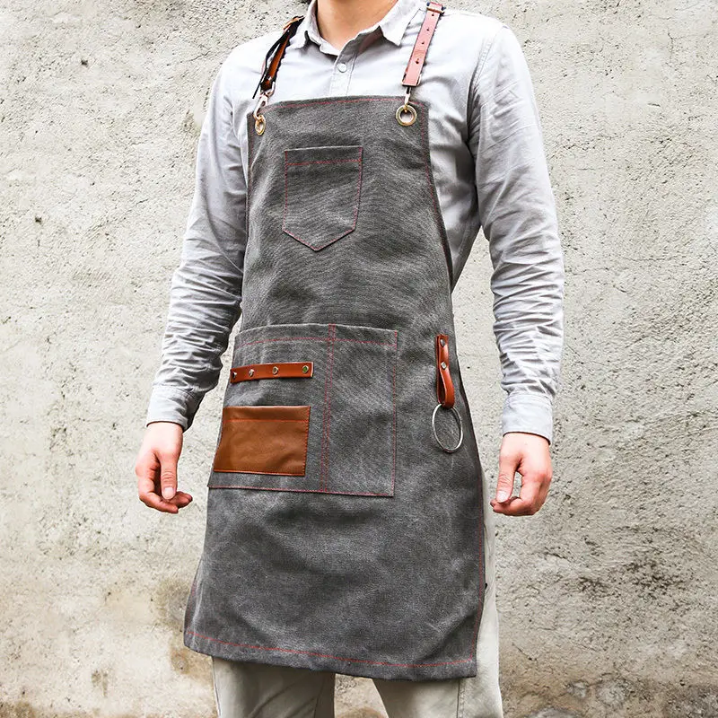 Fashion Wear-Resistant Restaurant Upscale Apron Cowboy Milk Tea Shop Barista Flower Baking Men Women's Work Protective Clothes