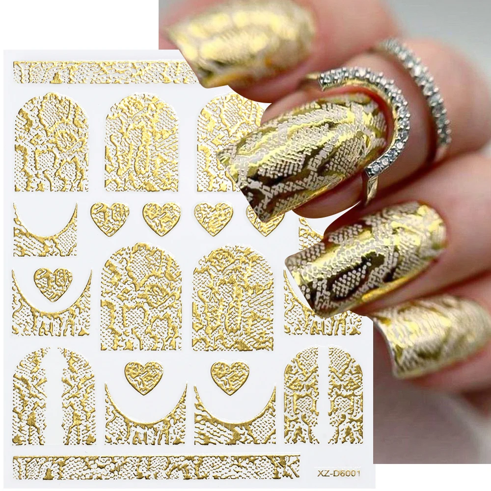 1 pz 3d sexy serpente leopardo stampa adesivi per unghie 6 colori pelle di animale, amore autoadesivo decalcomanie per unghie manicure fai da te decorazione slider