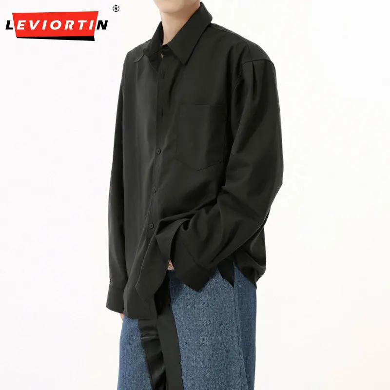 

LEVIORTIN 2024 Autumn New Product Korean Edition Solid Color Youth Feel Flip Collar Casual Loose Fashion Long Sleeve Shirt