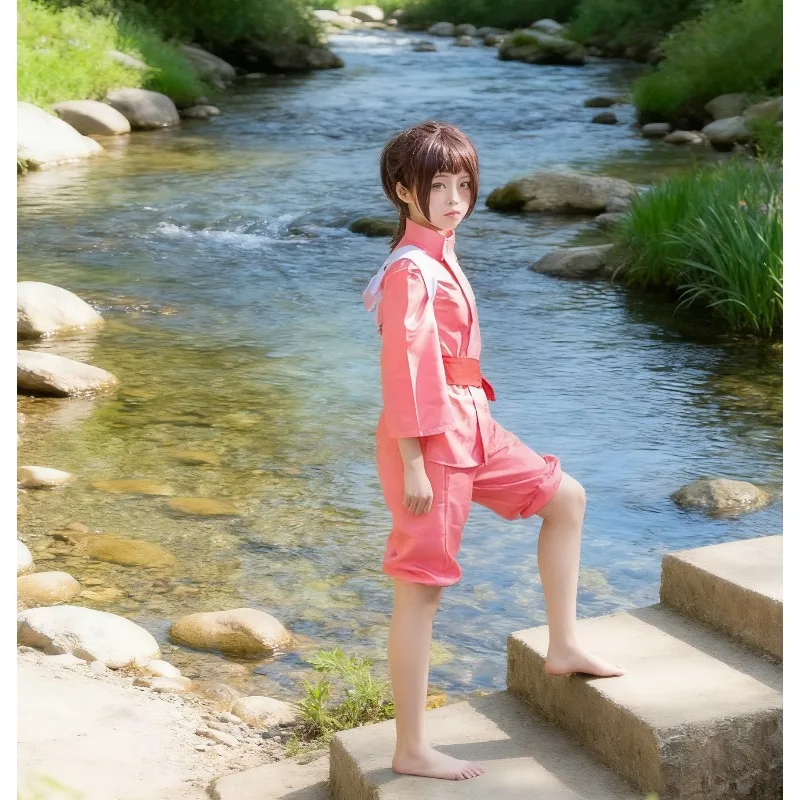 

Anime Character Chihiro Cosplay Costume Adult Pink Kimono Top Trouser Belt Cos Convention Halloween Christmas Party For Women
