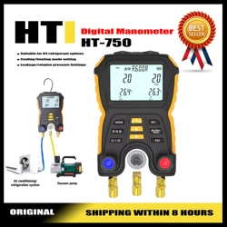 HTI HT-750 Digital Manifold Gauge Refrigerant Pressure Gauges Electronic Pressure Temperature Tester Leak Detector
