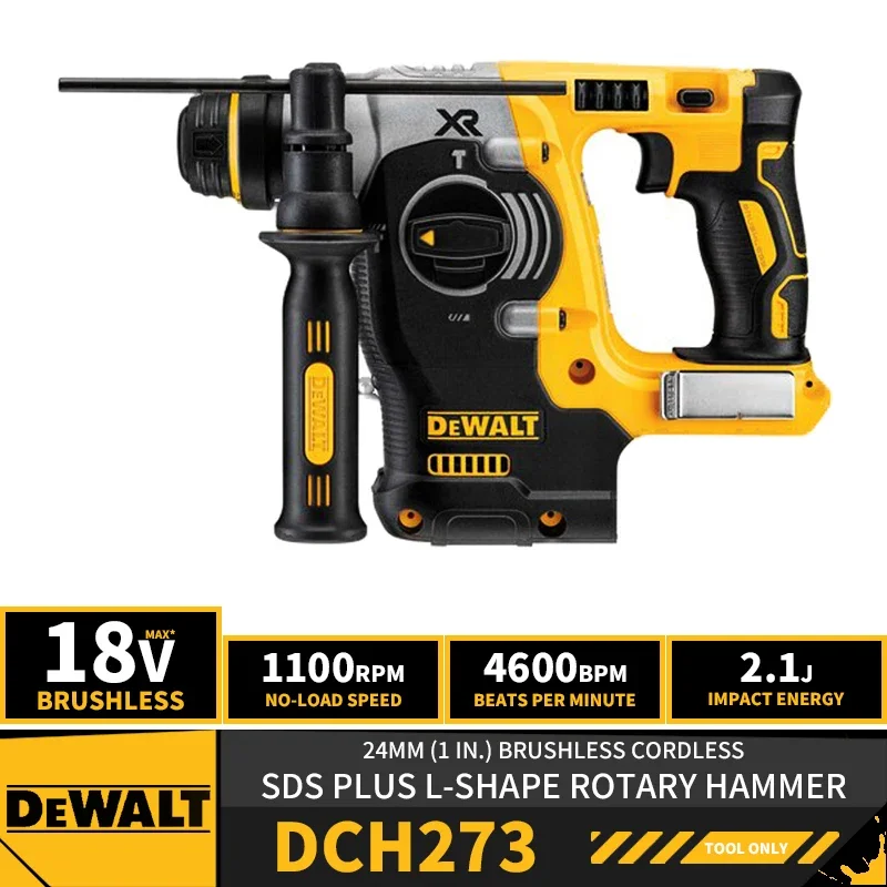 DEWALT DCH273 24MM 1in Brushless Cordless SDS PLUS L-Shape Rotary Hammer 18V Lithium Power Tool Hammer Impact Drill 4600BPM 2.1J