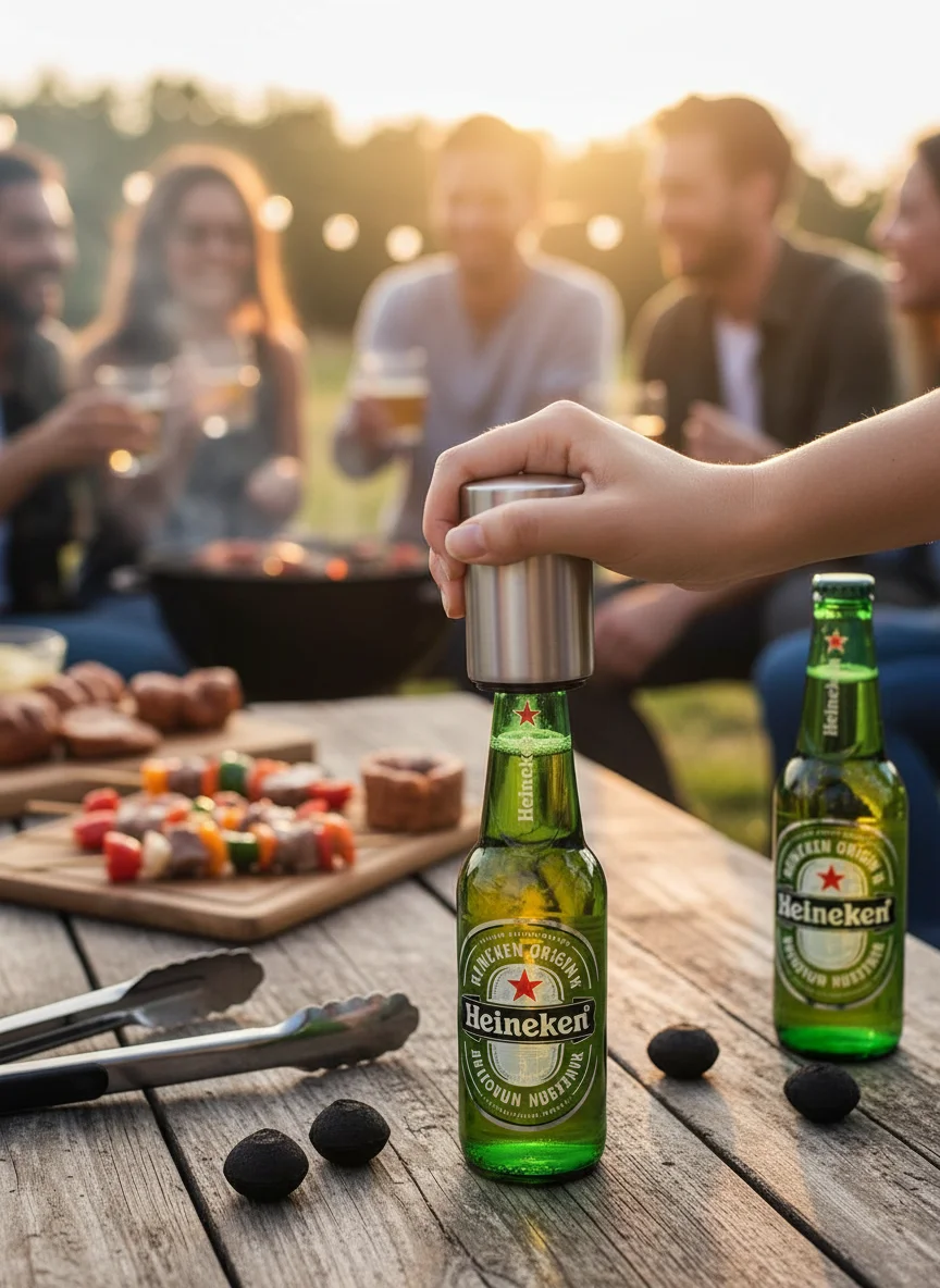 

2pcs Stainless Steel Automatic Beer Bottle Opener - Magnetic Press Top Cap Remover For Home, Camping, Bar And Party