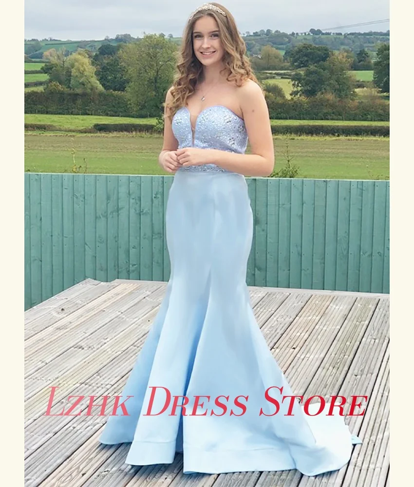 Vestido de noche de cristal de sirena de satén personalizado de alta calidad, vestidos de ocasión a medida hasta el suelo sin mangas con escote en forma de corazón a la moda