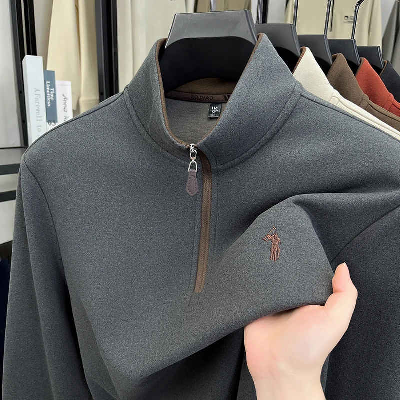 

2025 New Men's Hoodie Half Zipper Spring and Autumn New Collection Stand Up Embroidered Casual Solid Color Bottom Shirt for Men