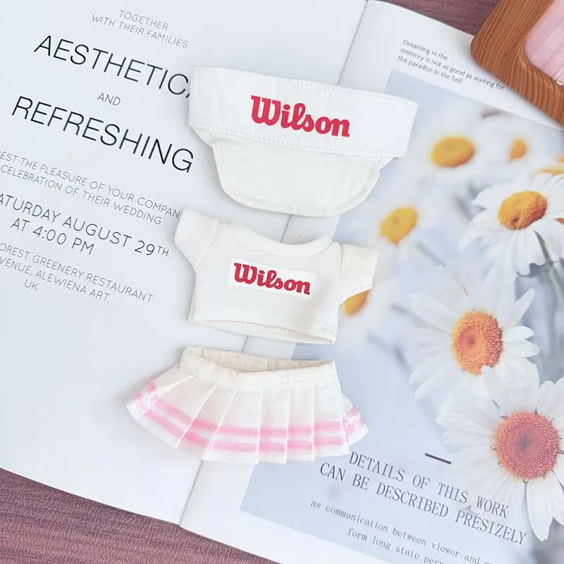 Para muñeca Labubu de 17cm, traje de tenis para V1 V2 V3, camiseta, sombrero, pantalones con Mini raqueta de pelota, ropa deportiva para accesorios de muñeca Labubu