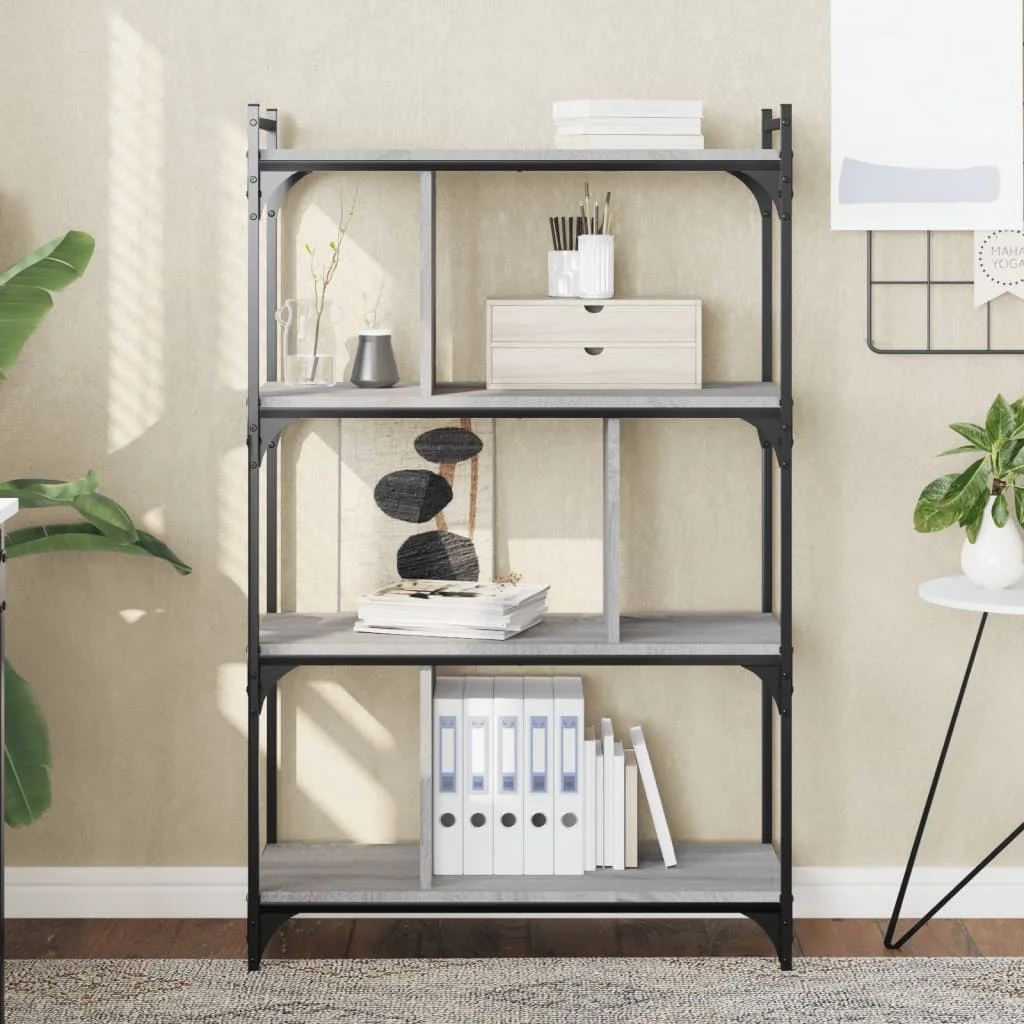 4-stufiges Bücherregal in Sonoma-Grau, 76 x 32 x 123 cm, freistehendes Bücherregal mit offenen Ablageflächen für Wohnzimmer, Arbeitszimmer, Büro