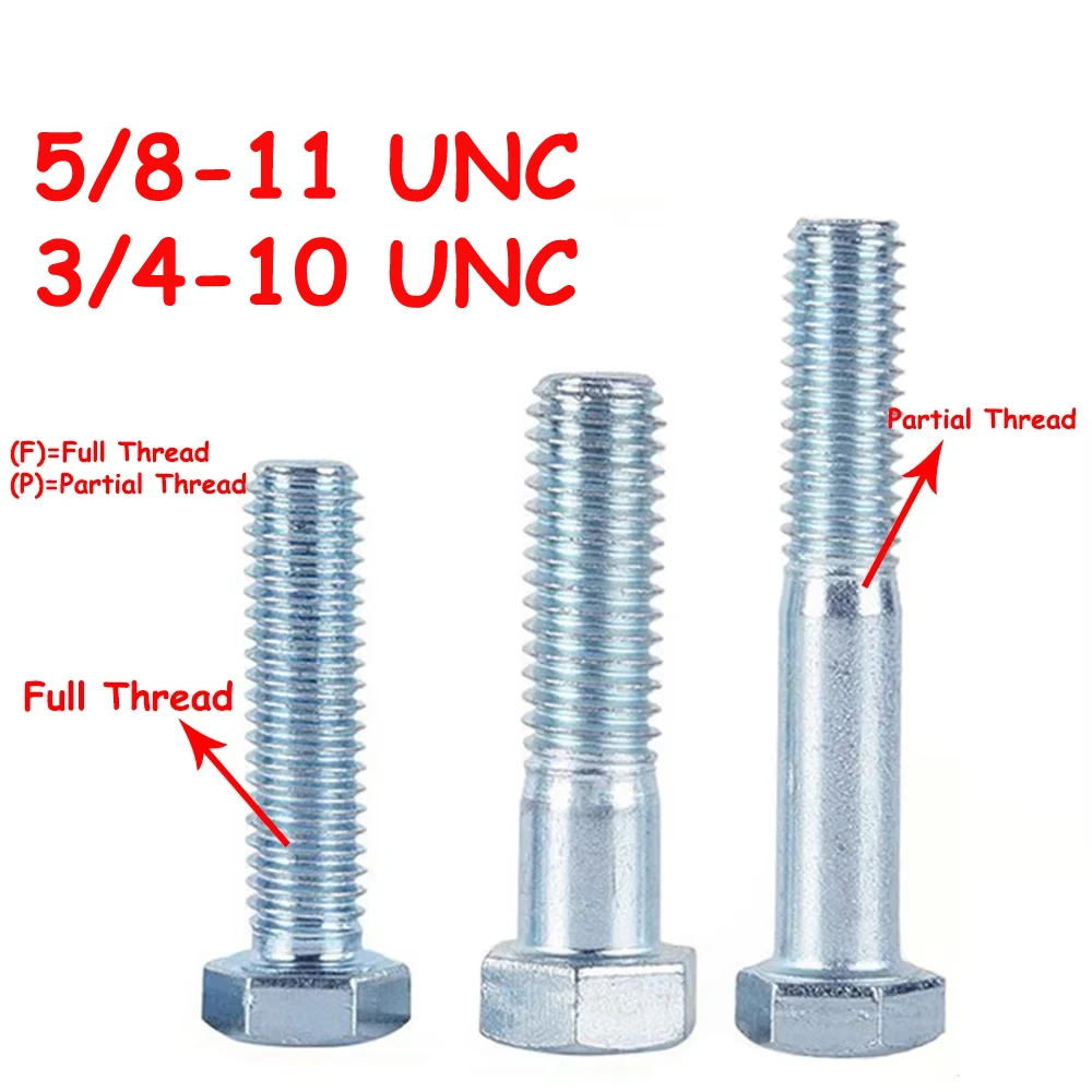 Yiqianyuan Hex Head Screws 5/8-11 3/4-10 UNC Full & Partial Threaded External Galvanized Hexagon Head Bolts Carbon Steel DIN933