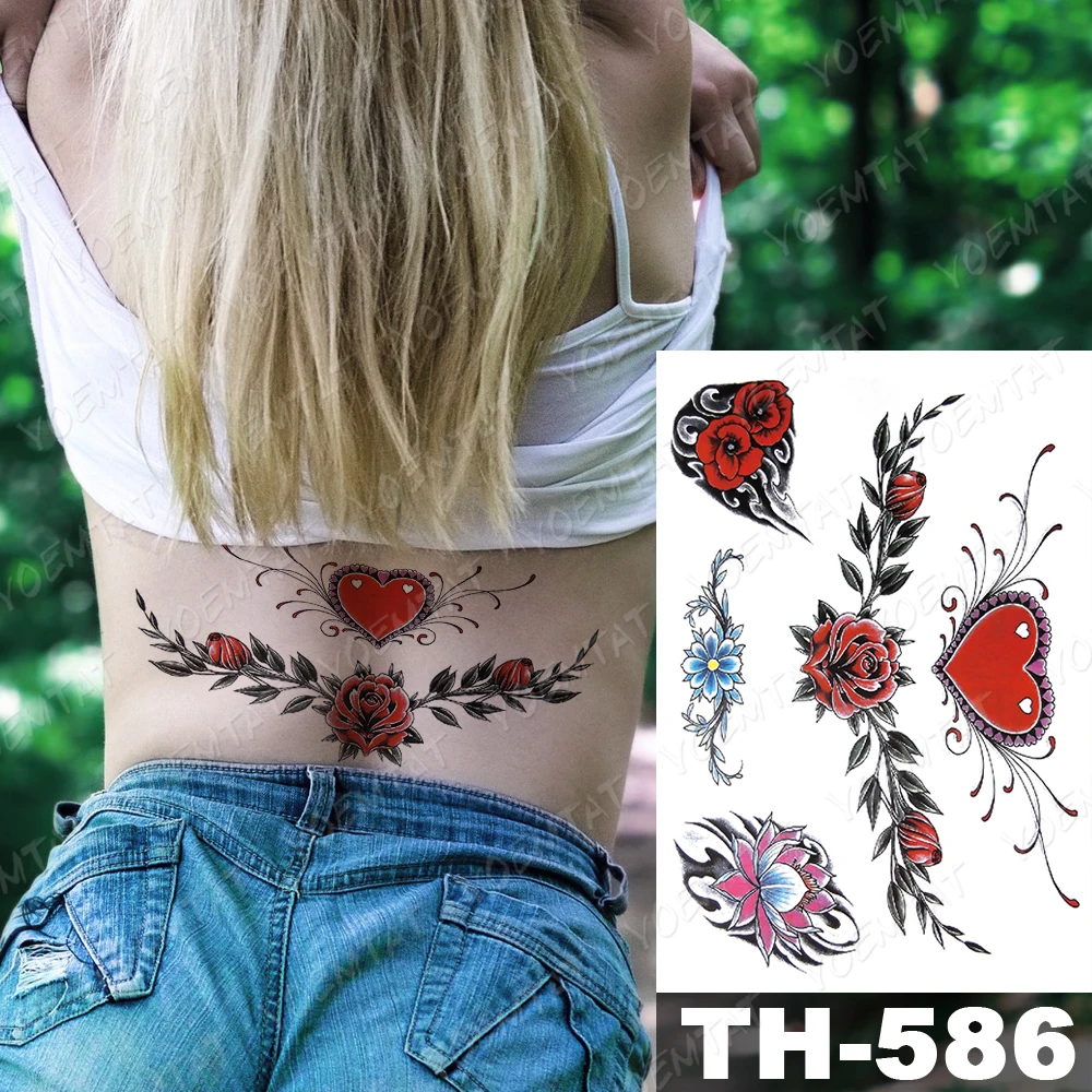 

Waterproof temporary tattoo stickers 3D rose peony lotus antlers love flash tattoos woman body art lasting fake sleeve tatoo men