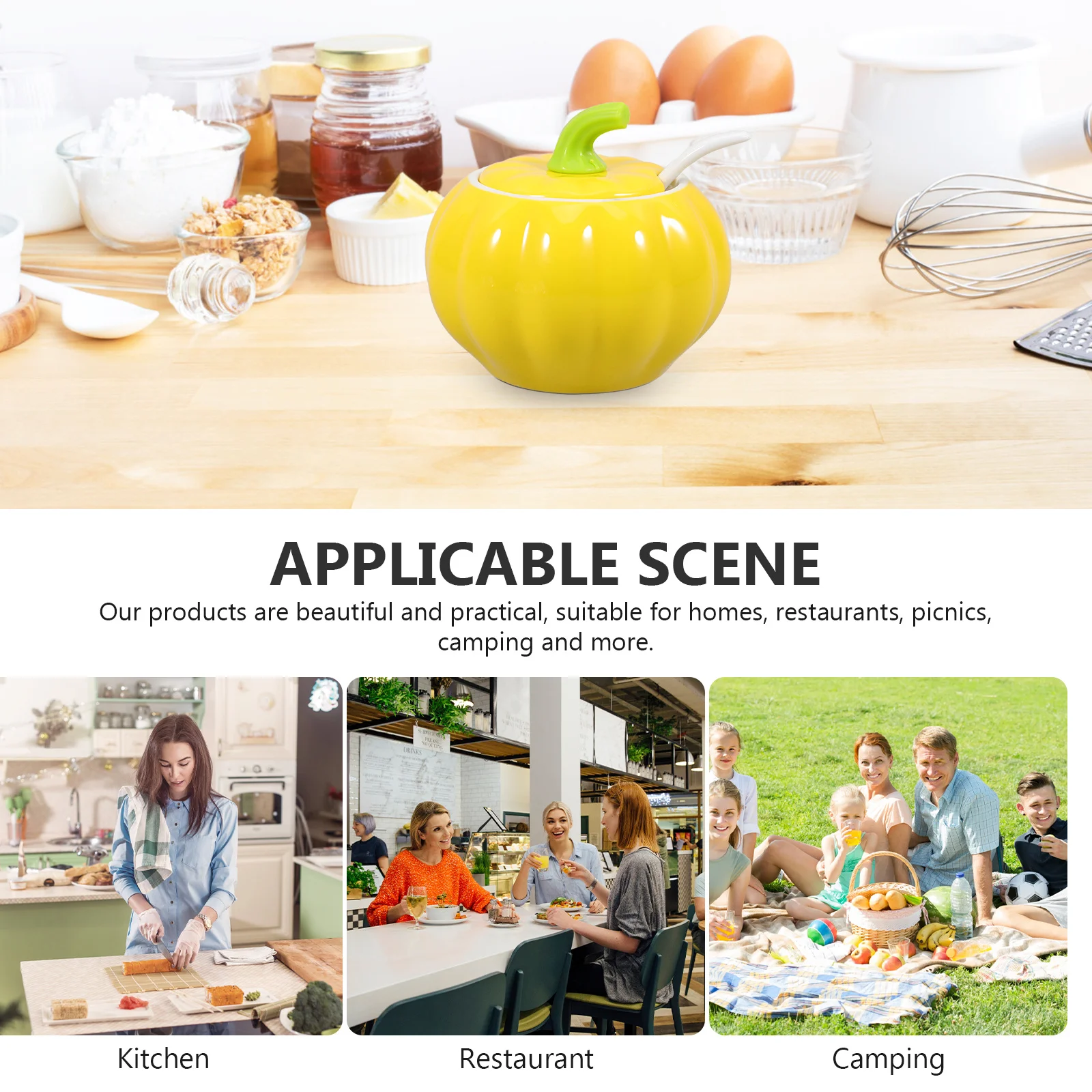 

1Set Pumpkin Ceramic Seasoning Jar Kitchen Storage Container for Salt Pepper Sugar Spice Condiment Canister Holder