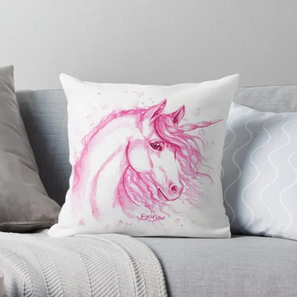 Unicorn Face In Pink  Printing Throw Pillow Cover Home Decorative Comfort Anime Wedding Throw Case Pillows not include One Side